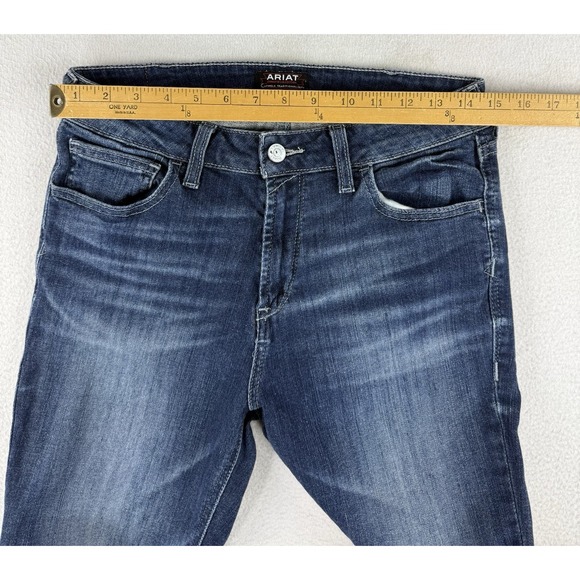 Ariat Womens High Rise Flare Jeans Chimayo Print Dark Wash Denim Sz 30S Raw Hem - Picture 2 of 13